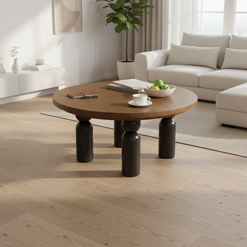 Traditional Vintage Round Solid Wood End Table 4-Leg For Living Room