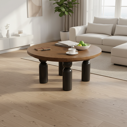 Traditional Vintage Round Solid Wood End Table 4-Leg For Living Room
