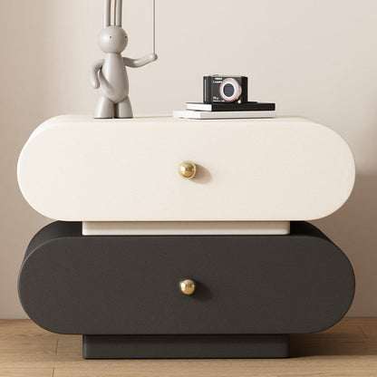 Modern Minimalist Oval Microfiber Leather Finger-Jointed Board Solid Wood Multi-Layer Board Nightstand 2-Drawer For Bedroom