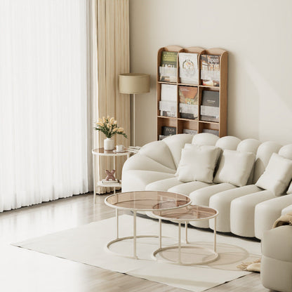 Modern Minimalist Round Tempered Glass Slab Carbon Steel End Table 3-Leg 2-Tier For Living Room