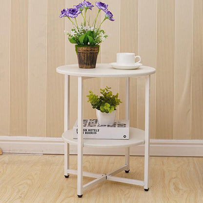 Modern Minimalist Round Medium Density Fiberboard Iron End Table 4-Leg 2-Tier For Living Room