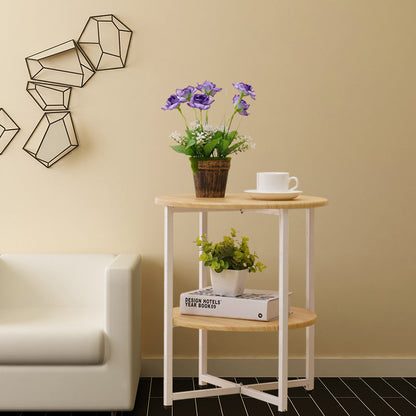 Modern Minimalist Round Medium Density Fiberboard Iron End Table 4-Leg 2-Tier For Living Room