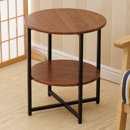 Modern Minimalist Round Medium Density Fiberboard Iron End Table 4-Leg 2-Tier For Living Room