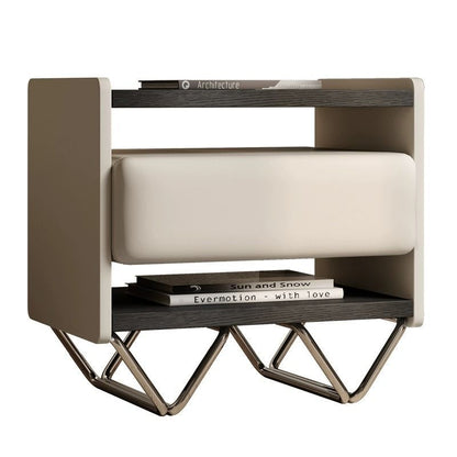 Modern Minimalist Rectangular Solid Wood Veneer Multi-layer Solid Wood Panel Stainless Steel Hardware Nightstand 2-Leg 2-Tier 1-Drawer For Bedroom