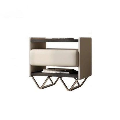 Modern Minimalist Rectangular Solid Wood Veneer Multi-layer Solid Wood Panel Stainless Steel Hardware Nightstand 2-Leg 2-Tier 1-Drawer For Bedroom