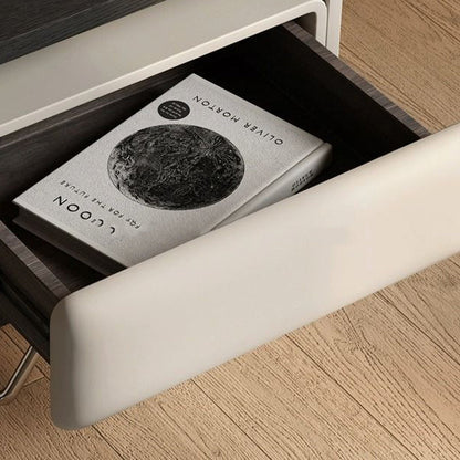 Modern Minimalist Rectangular Solid Wood Veneer Multi-layer Solid Wood Panel Stainless Steel Hardware Nightstand 2-Leg 2-Tier 1-Drawer For Bedroom