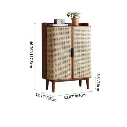 Modern Minimalist Rectangular Solid Wood Rattan Shoe Storage 4-Leg 6-Tier For Living Room