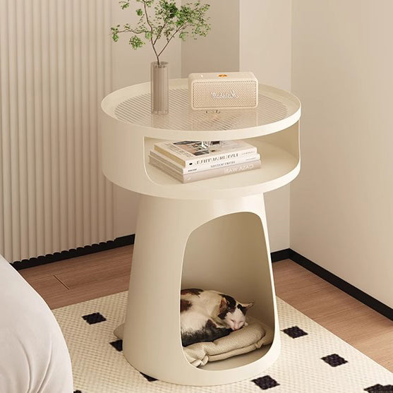Modern Minimalist Round Iron Glass End Table 3-Tier For Living Room