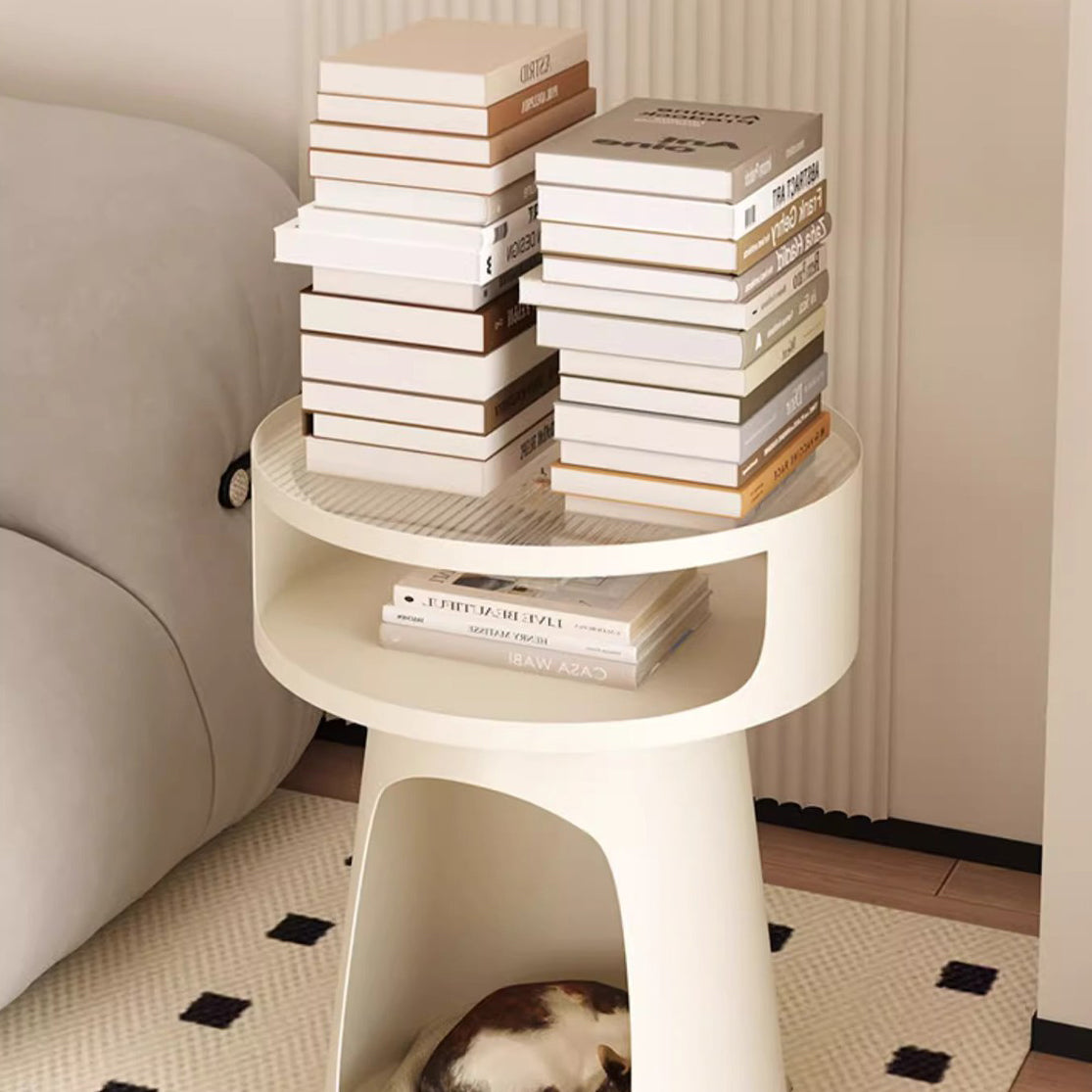 Modern Minimalist Round Iron Glass End Table 3-Tier For Living Room