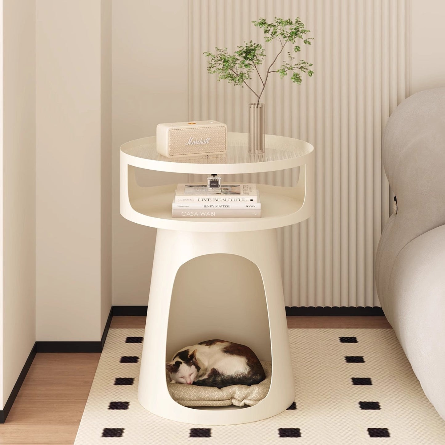 Modern Minimalist Round Iron Glass End Table 3-Tier For Living Room
