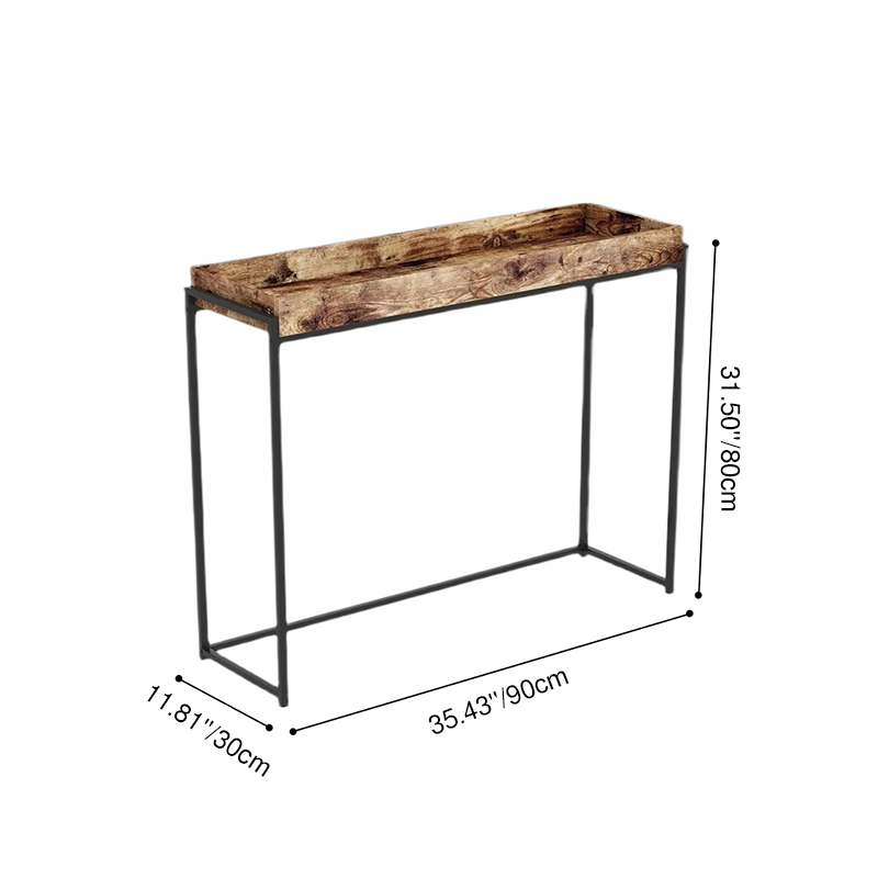 Traditional Vintage Rectangular Solid Wood Iron Console Table 4-Leg For Entryways