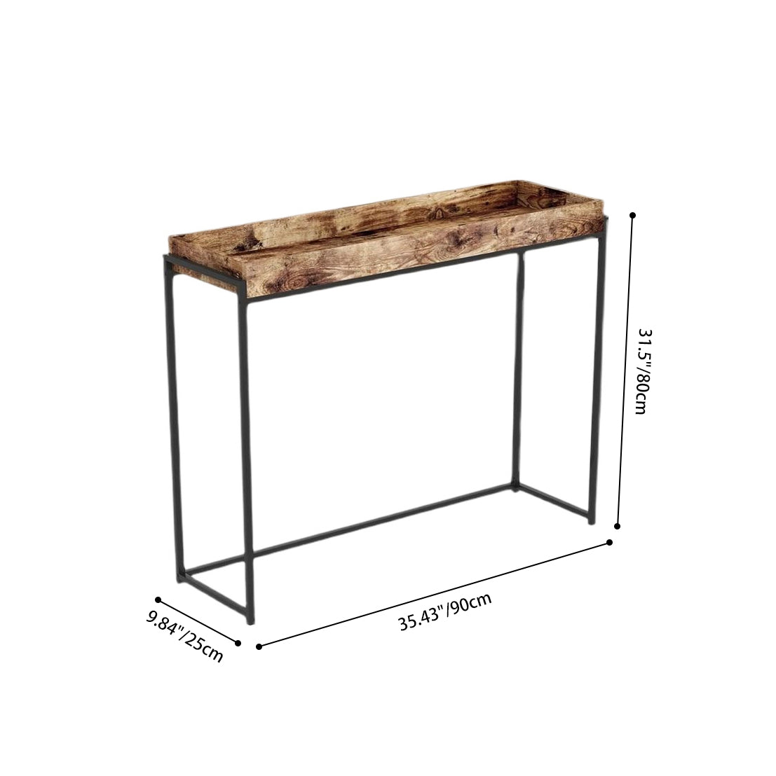 Traditional Vintage Rectangular Solid Wood Iron Console Table 4-Leg For Entryways