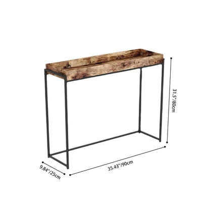 Traditional Vintage Rectangular Solid Wood Iron Console Table 4-Leg For Entryways