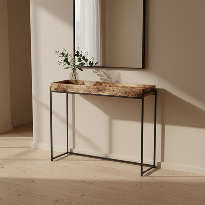 Traditional Vintage Rectangular Solid Wood Iron Console Table 4-Leg For Entryways