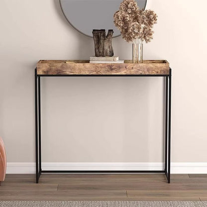 Traditional Vintage Rectangular Solid Wood Iron Console Table 4-Leg For Entryways