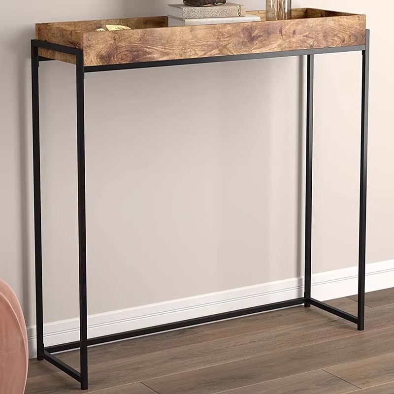 Traditional Vintage Rectangular Solid Wood Iron Console Table 4-Leg For Entryways