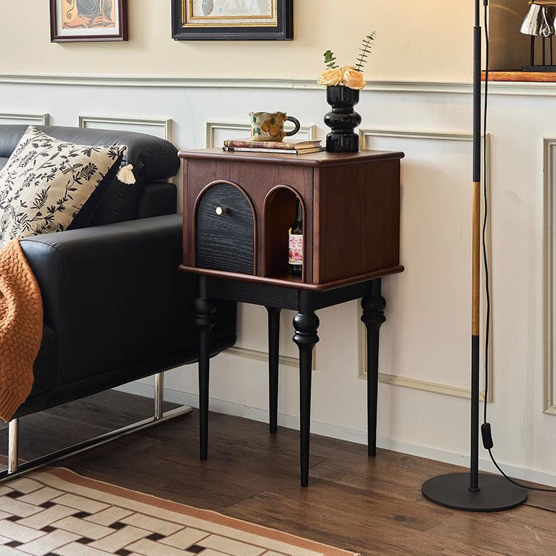 Traditional Vintage Rectangular Solid Wood Multi-Layer Board Solid Wood Storage Cabinet 4-Leg 1-Drawer For Living Room