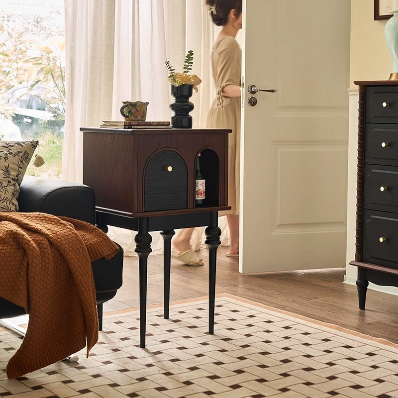 Traditional Vintage Rectangular Solid Wood Multi-Layer Board Solid Wood Storage Cabinet 4-Leg 1-Drawer For Living Room
