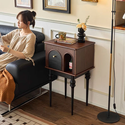 Traditional Vintage Rectangular Solid Wood Multi-Layer Board Solid Wood Storage Cabinet 4-Leg 1-Drawer For Living Room