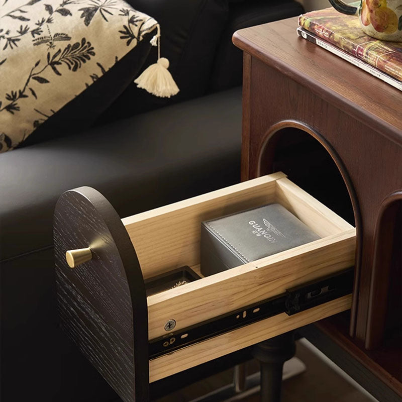 Traditional Vintage Rectangular Solid Wood Multi-Layer Board Solid Wood Storage Cabinet 4-Leg 1-Drawer For Living Room