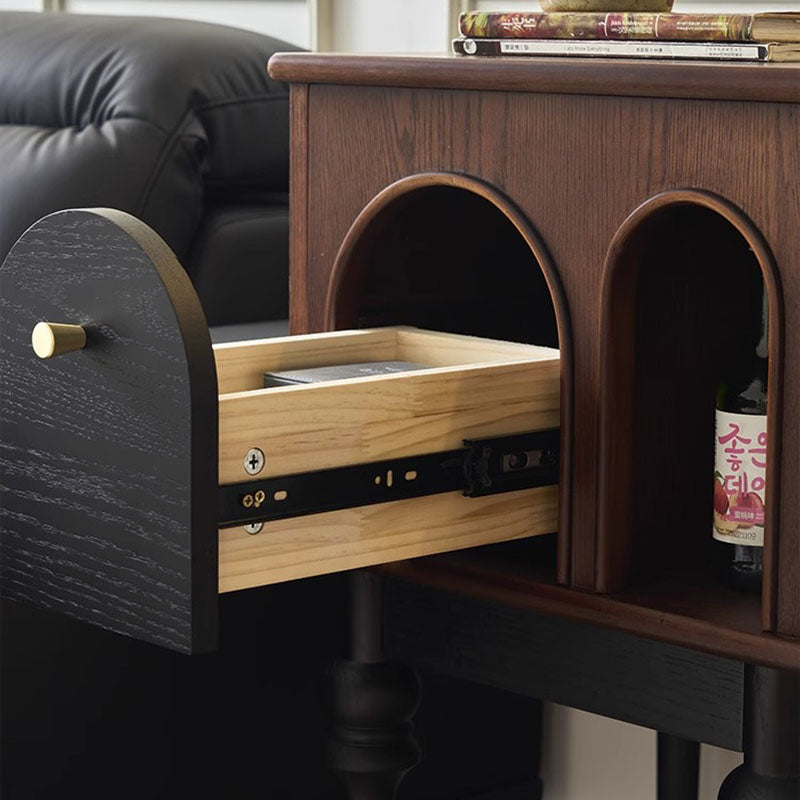 Traditional Vintage Rectangular Solid Wood Multi-Layer Board Solid Wood Storage Cabinet 4-Leg 1-Drawer For Living Room