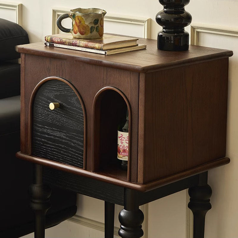 Traditional Vintage Rectangular Solid Wood Multi-Layer Board Solid Wood Storage Cabinet 4-Leg 1-Drawer For Living Room