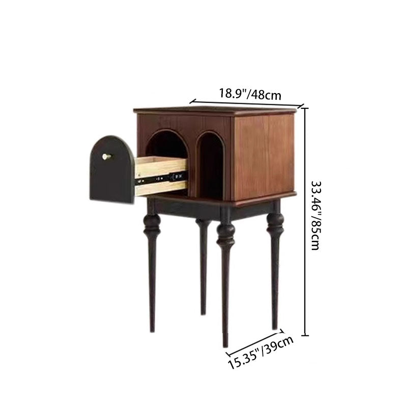 Traditional Vintage Rectangular Solid Wood Multi-Layer Board Solid Wood Storage Cabinet 4-Leg 1-Drawer For Living Room