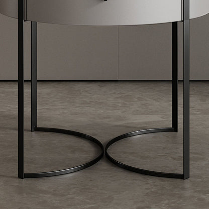 Modern Minimalist Round Eco-Friendly Board Walnut Veneer Carbon Steel Storage Cabinet 2-Leg 1-Drawer For Living Room