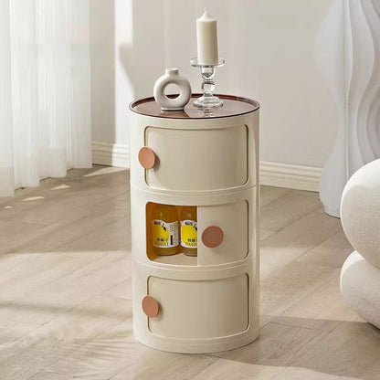 Modern Minimalist Round Plastic Nightstand 2/3-Cabinet For Bedroom