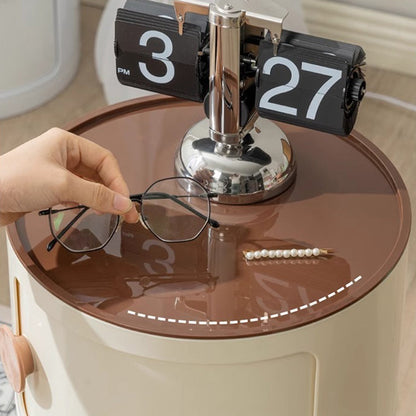 Modern Minimalist Round Plastic Nightstand 2/3-Cabinet For Bedroom