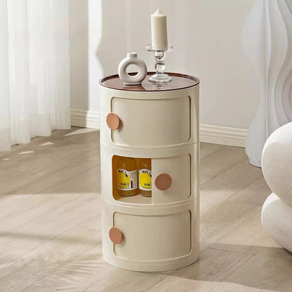 Modern Minimalist Round Plastic Nightstand 2/3-Cabinet For Bedroom