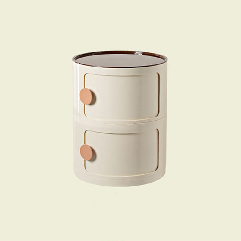 Modern Minimalist Round Plastic Nightstand 2/3-Cabinet For Bedroom