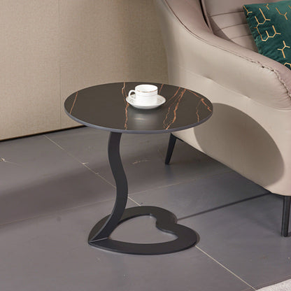 Modern Minimalist Round Stone Slab Iron End Table For Living Room