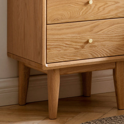 Modern Minimalist Rectangular Solid Wood Nightstand 4-Leg 2-Drawer For Bedroom