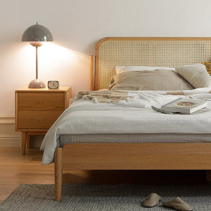 Modern Minimalist Rectangular Solid Wood Nightstand 4-Leg 2-Drawer For Bedroom