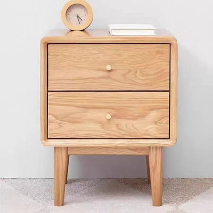Modern Minimalist Rectangular Solid Wood Nightstand 4-Leg 2-Drawer For Bedroom