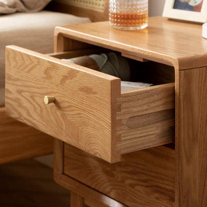 Modern Minimalist Rectangular Solid Wood Nightstand 4-Leg 2-Drawer For Bedroom