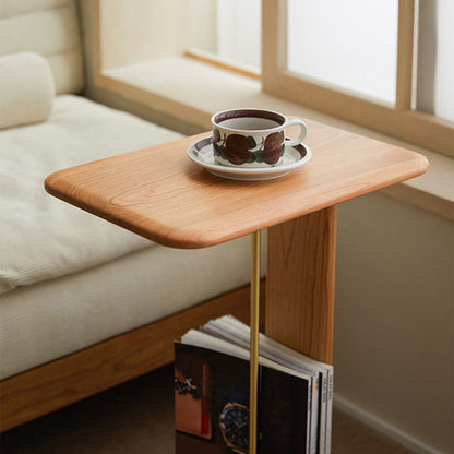 Modern Minimalist Rectangular Solid Wood End Table 2-Tier For Living Room