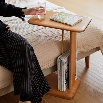 Modern Minimalist Rectangular Solid Wood End Table 2-Tier For Living Room