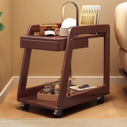 Modern Minimalist Rectangular Solid Wood End Table 1-Drawer 2-Tier Movable For Living Room
