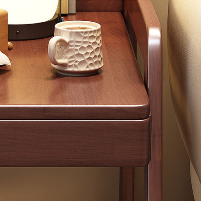 Modern Minimalist Rectangular Solid Wood End Table 1-Drawer 2-Tier Movable For Living Room