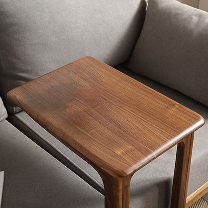 Modern Minimalist Rectangular Solid Wood End Table 2-Tier Movable For Living Room