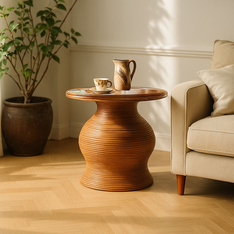 Traditional Vintage Round Solid Wood Multilayer Board Coffee Table For Living Room
