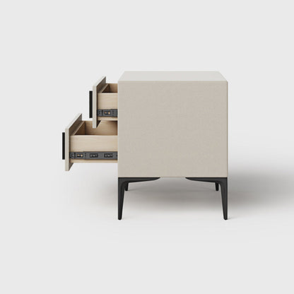 Modern Minimalist Rectangular PU Leather Solid Wood Carbon Steel Nightstand 4-Leg 2-Drawer For Bedroom