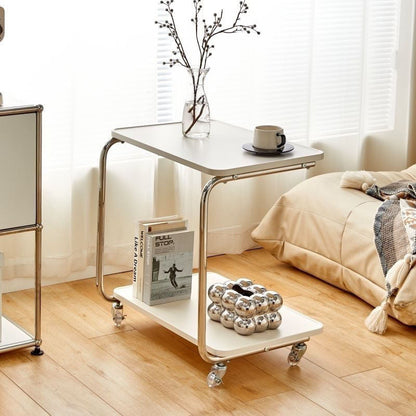Modern Minimalist Rectangular Medium Density Fiberboard Iron Frame End Table 2-Tier For Living Room