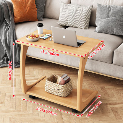Modern Minimalist Rectangle Rubberwood End Table 2-Tier For Living Room