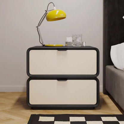 Modern Luxury Rectangle Faux Leather Pine Wood Fiberboard Nightstand 2-Drawer For Bedroom