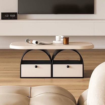Contemporary Simplicity Rectangle Solid Wood Multi-layer Board Coffee Table 2-Drawer For Living Room