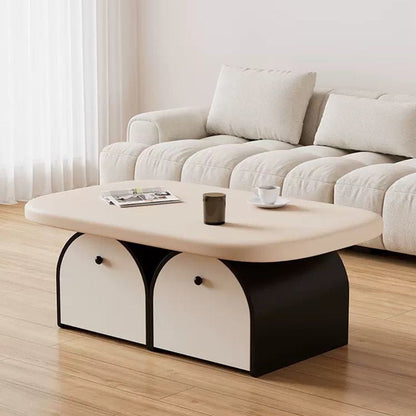 Contemporary Simplicity Rectangle Solid Wood Multi-layer Board Coffee Table 2-Drawer For Living Room