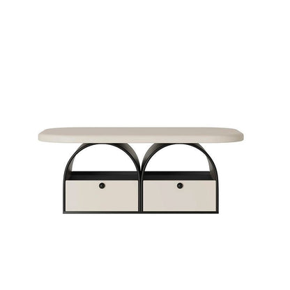 Contemporary Simplicity Rectangle Solid Wood Multi-layer Board Coffee Table 2-Drawer For Living Room